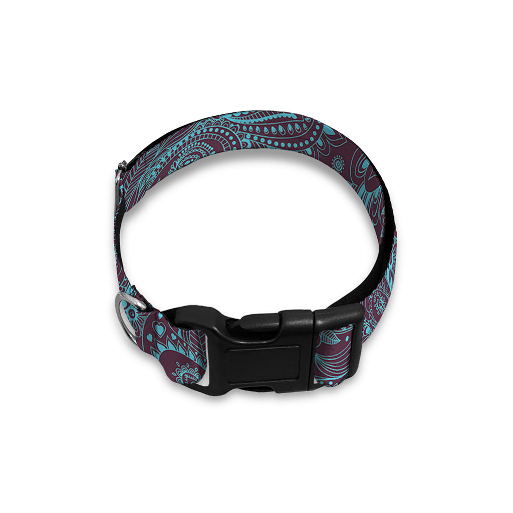 Turquoise Paisley Pattern Print Dog Collar
