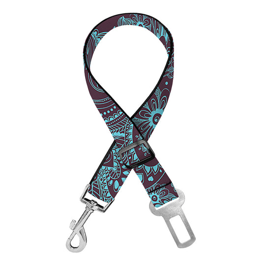 Turquoise Paisley Pattern Print Dog Seat Belt