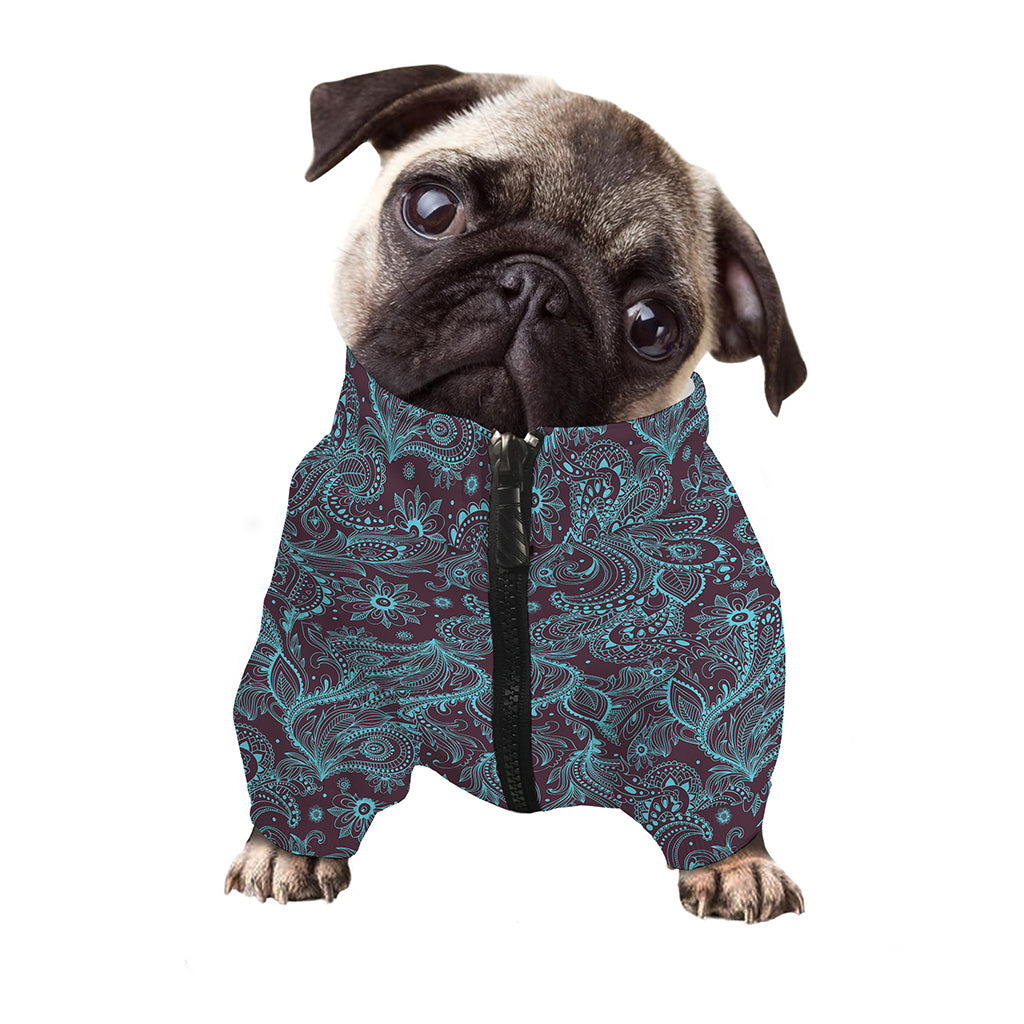 Turquoise Paisley Pattern Print Dog Zip Up Jacket