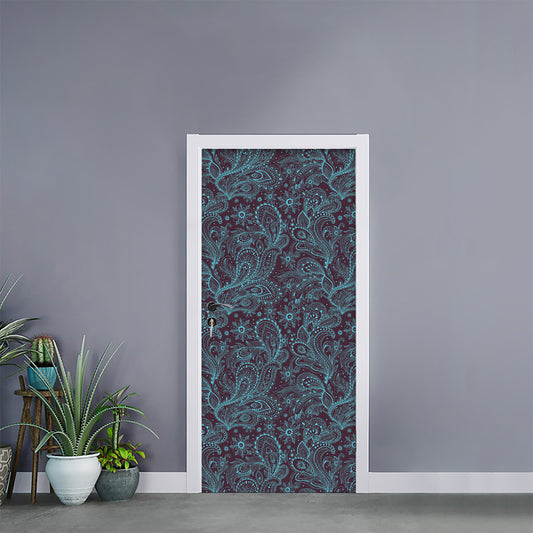 Turquoise Paisley Pattern Print Door Sticker