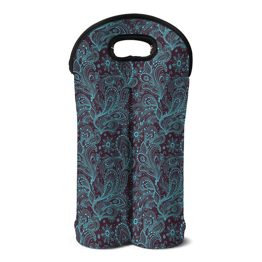 Turquoise Paisley Pattern Print Double Neoprene Wine Tote