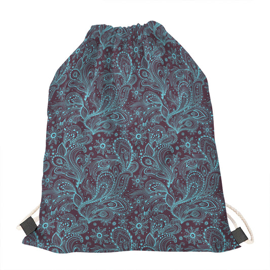 Turquoise Paisley Pattern Print Drawstring Bag