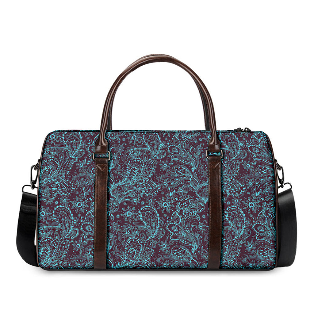 Turquoise Paisley Pattern Print Duffle Bag