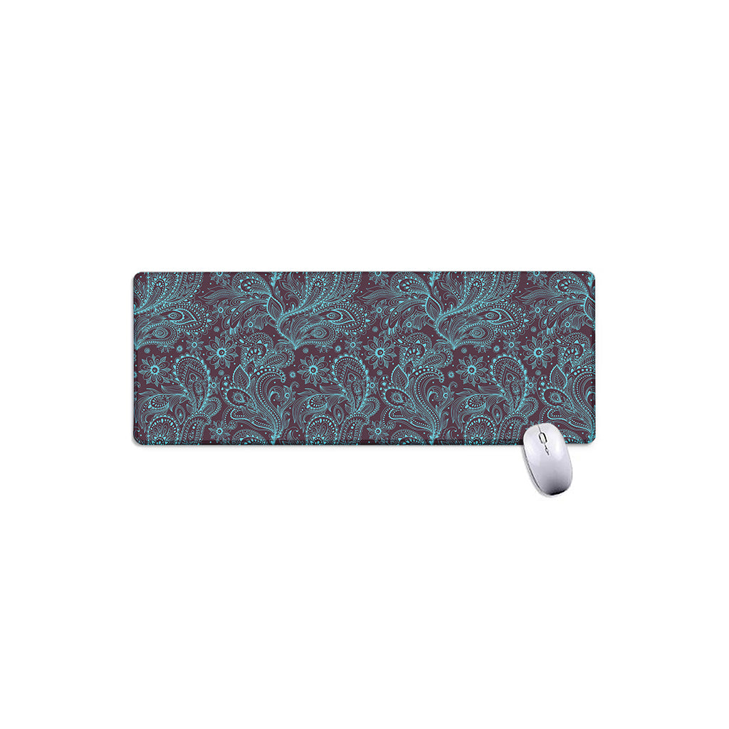 Turquoise Paisley Pattern Print Extended Mouse Pad