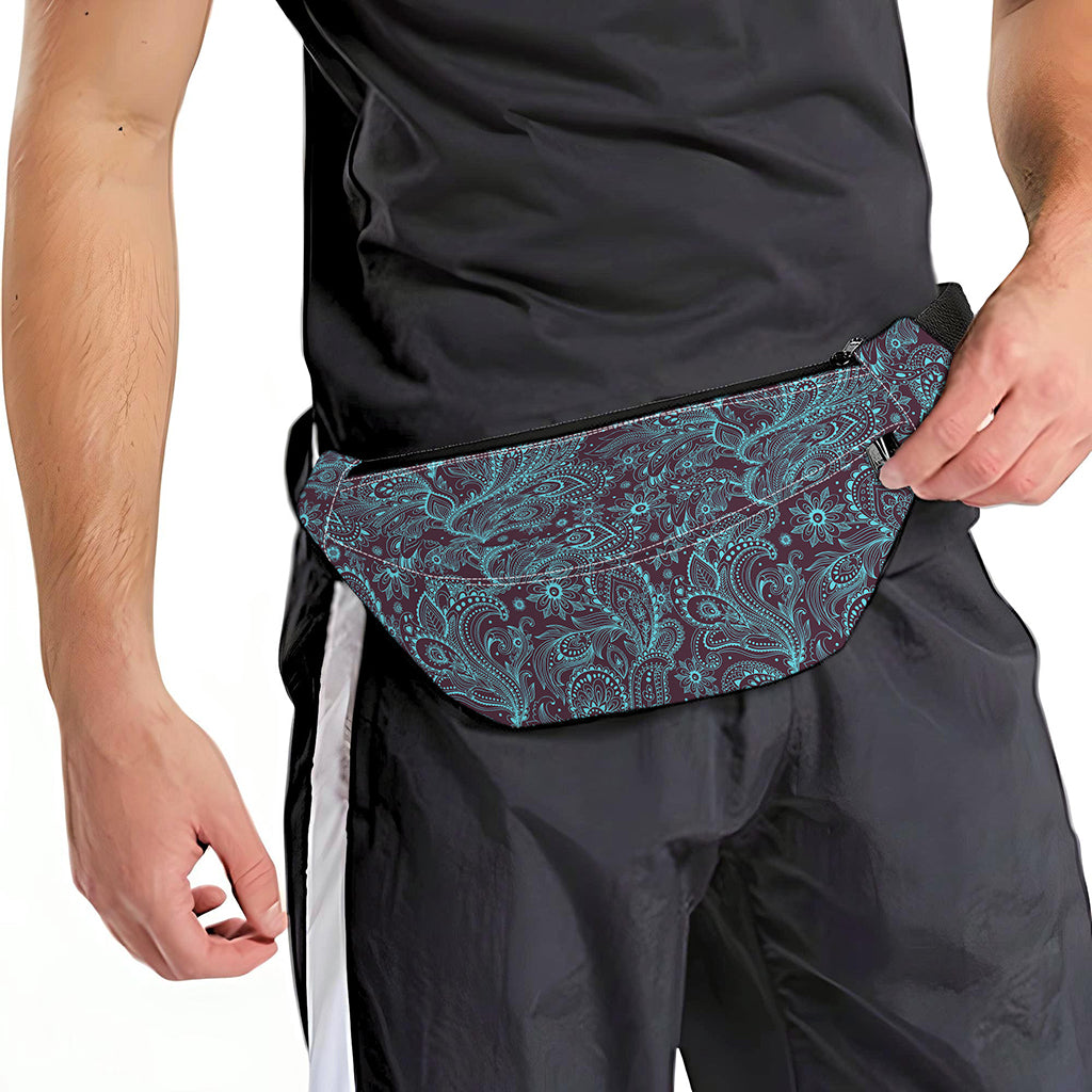 Turquoise Paisley Pattern Print Fanny Pack