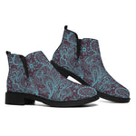 Turquoise Paisley Pattern Print Flat Ankle Boots