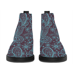 Turquoise Paisley Pattern Print Flat Ankle Boots