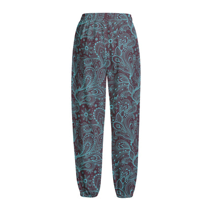 Turquoise Paisley Pattern Print Fleece Lined Knit Pants