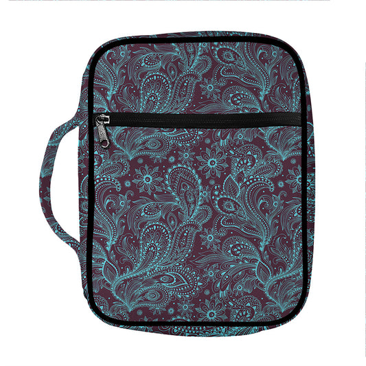 Turquoise Paisley Pattern Print Front Pocket Bible Bag