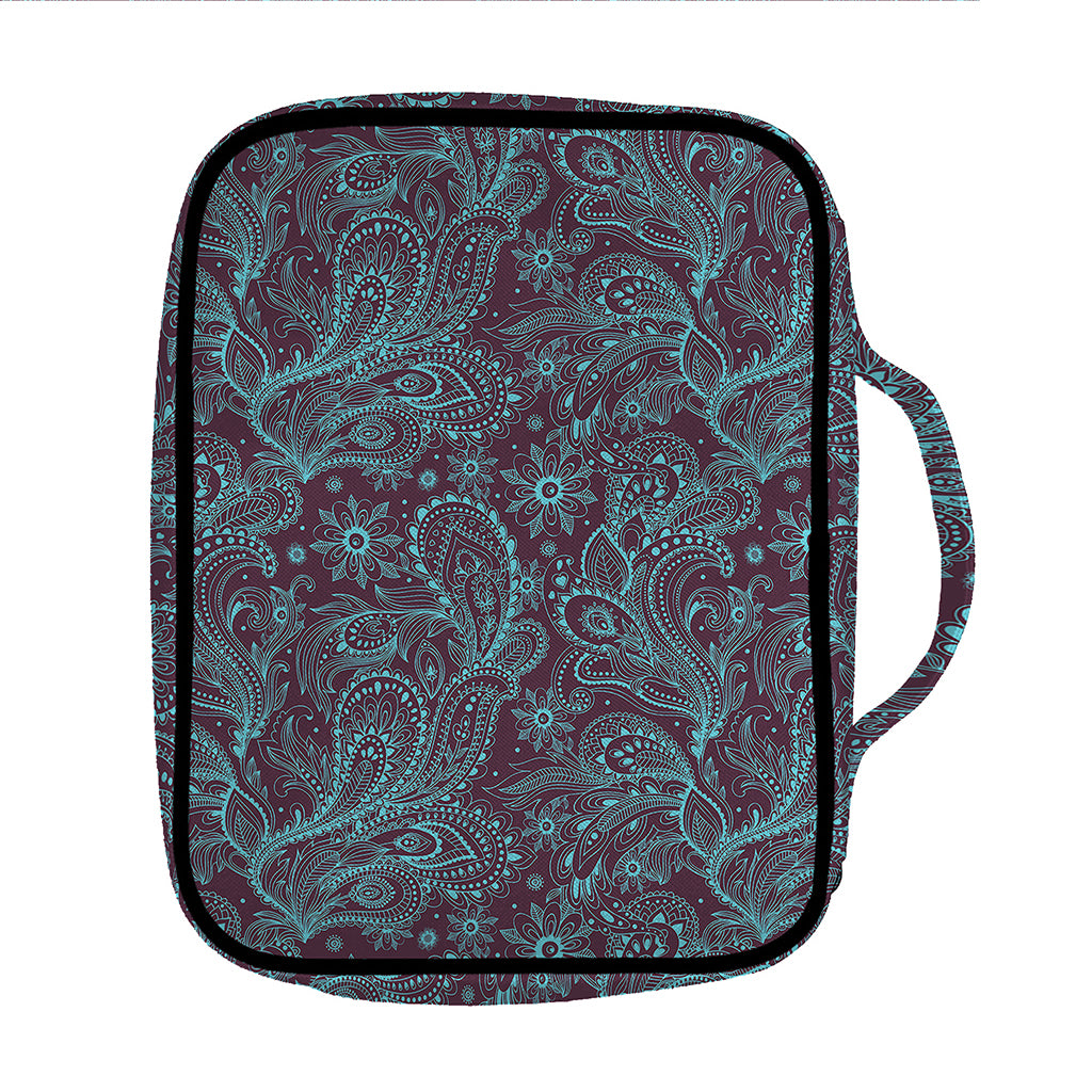 Turquoise Paisley Pattern Print Front Pocket Bible Bag