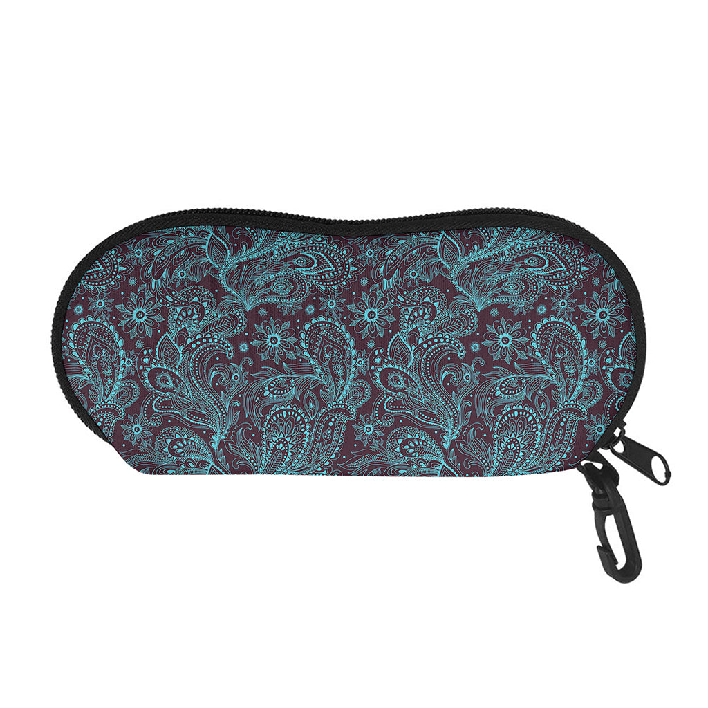 Turquoise Paisley Pattern Print Glasses Case