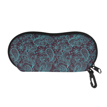 Turquoise Paisley Pattern Print Glasses Case