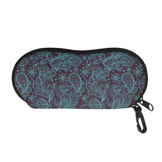 Turquoise Paisley Pattern Print Glasses Case
