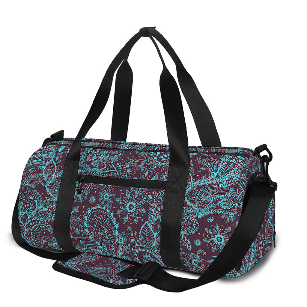 Turquoise Paisley Pattern Print Gym Bag