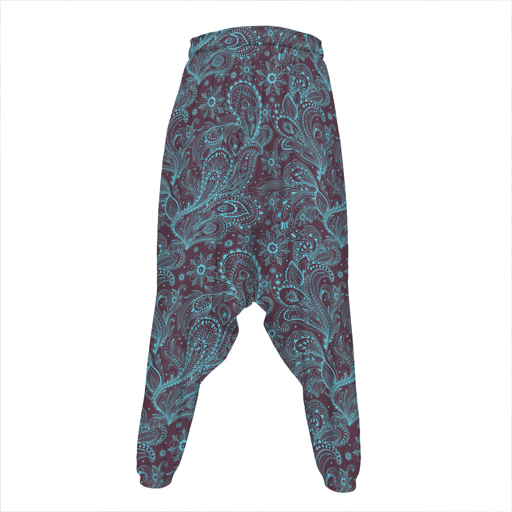 Turquoise Paisley Pattern Print Hammer Pants