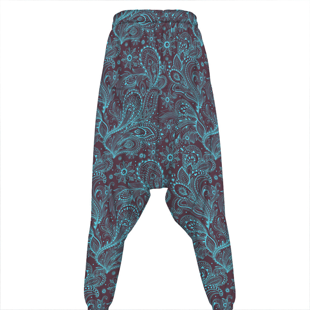 Turquoise Paisley Pattern Print Hammer Pants