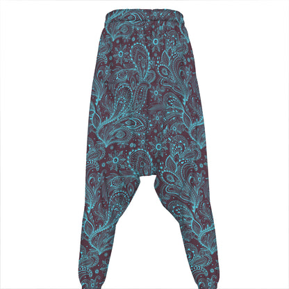 Turquoise Paisley Pattern Print Hammer Pants