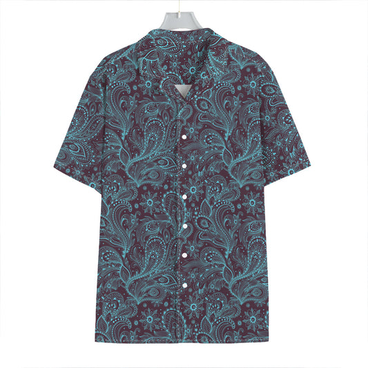 Turquoise Paisley Pattern Print Hawaiian Shirt