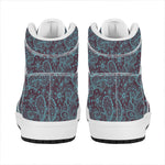 Turquoise Paisley Pattern Print High Top Leather Sneakers