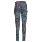 Turquoise Paisley Pattern Print High-Waisted Pocket Leggings