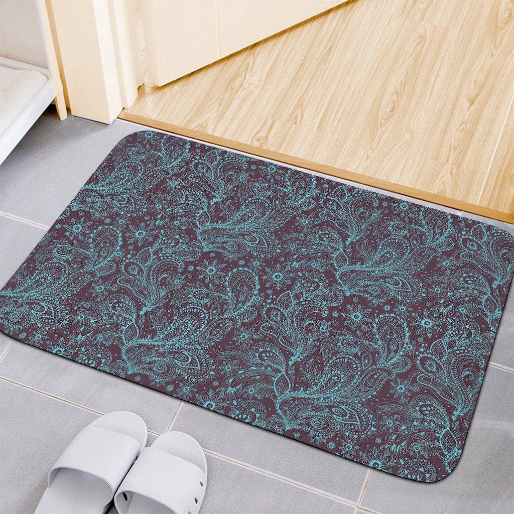 Turquoise Paisley Pattern Print Indoor Door Mat