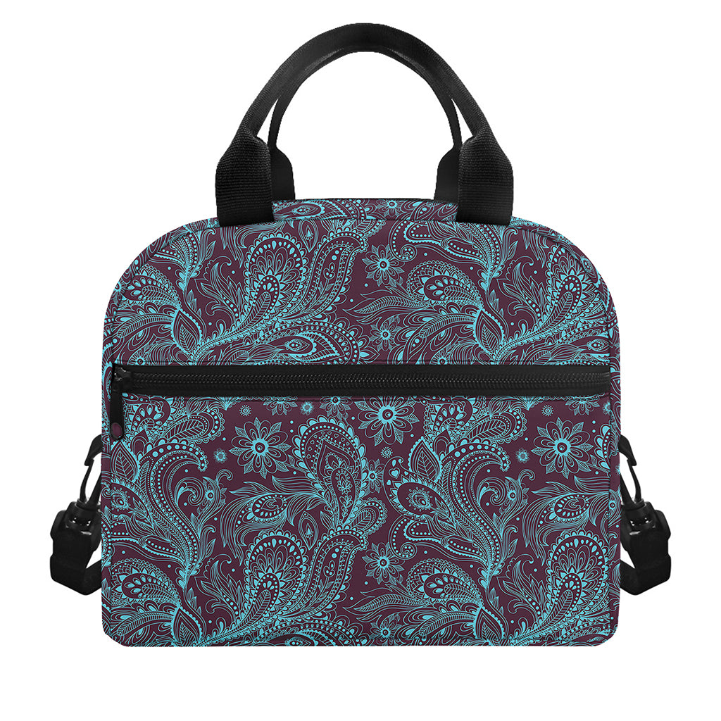 Turquoise Paisley Pattern Print Insulated Lunch Bag
