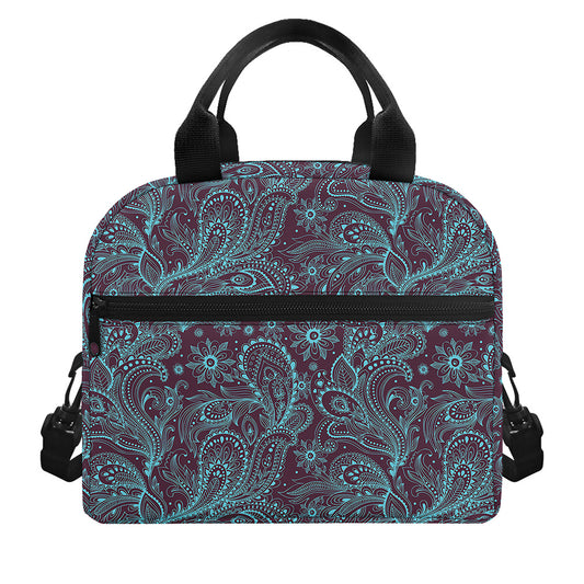 Turquoise Paisley Pattern Print Insulated Lunch Bag