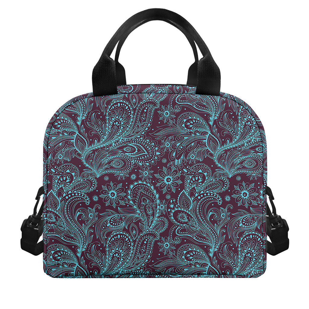 Turquoise Paisley Pattern Print Insulated Lunch Bag