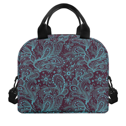 Turquoise Paisley Pattern Print Insulated Lunch Bag