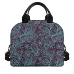 Turquoise Paisley Pattern Print Insulated Lunch Bag