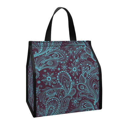 Turquoise Paisley Pattern Print Insulated Lunch Tote