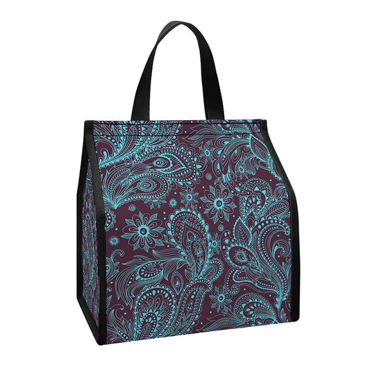 Turquoise Paisley Pattern Print Insulated Lunch Tote