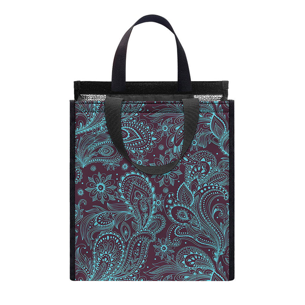 Turquoise Paisley Pattern Print Insulated Lunch Tote
