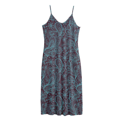 Turquoise Paisley Pattern Print Jersey Midi Cami Dress