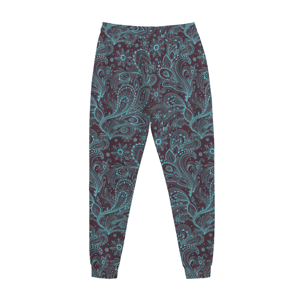 Turquoise Paisley Pattern Print Jogger Pants