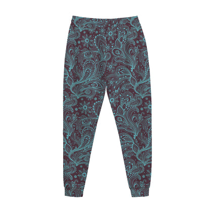 Turquoise Paisley Pattern Print Jogger Pants