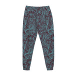 Turquoise Paisley Pattern Print Jogger Pants