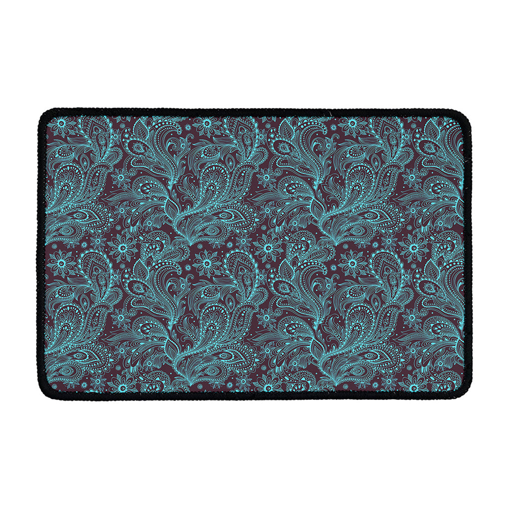 Turquoise Paisley Pattern Print Kitchen Mat