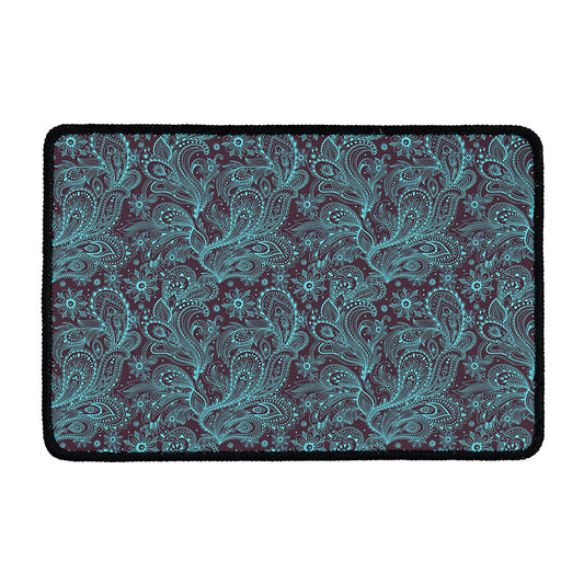 Turquoise Paisley Pattern Print Kitchen Mat