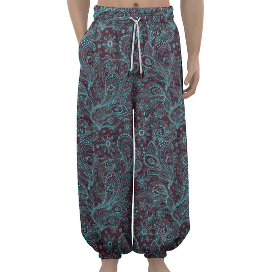 Turquoise Paisley Pattern Print Lantern Pants