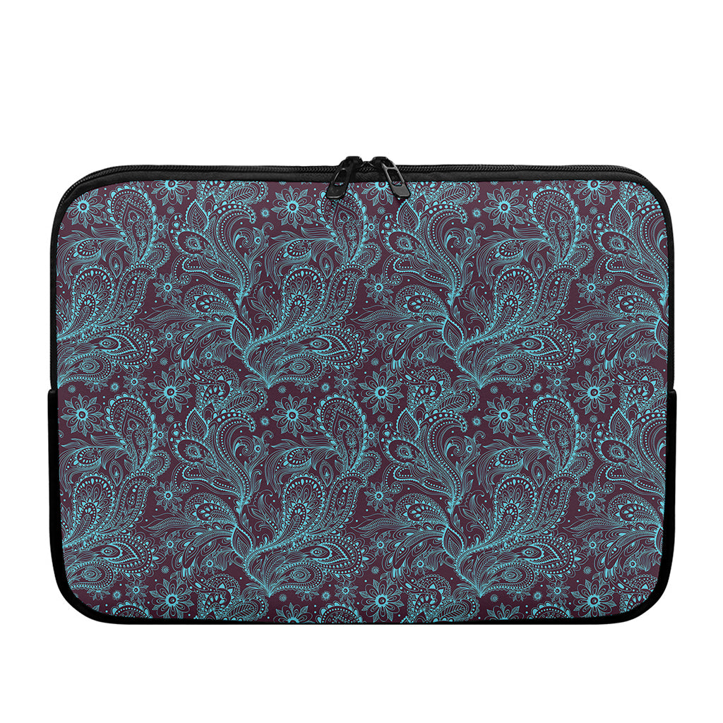 Turquoise Paisley Pattern Print Laptop Sleeve