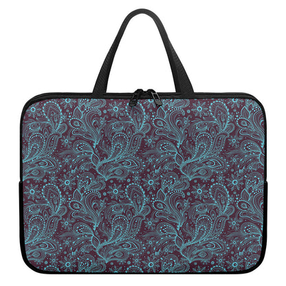 Turquoise Paisley Pattern Print Laptop Sleeve With Handle