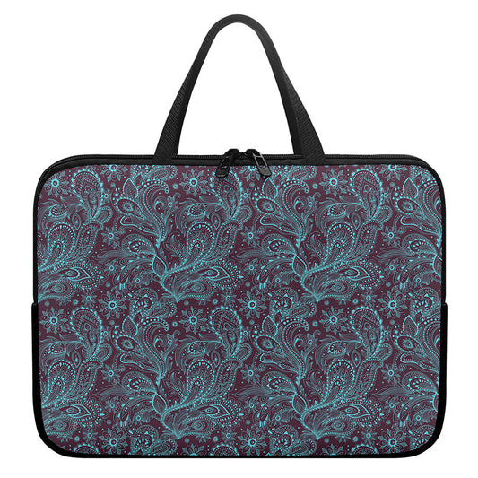 Turquoise Paisley Pattern Print Laptop Sleeve With Handle