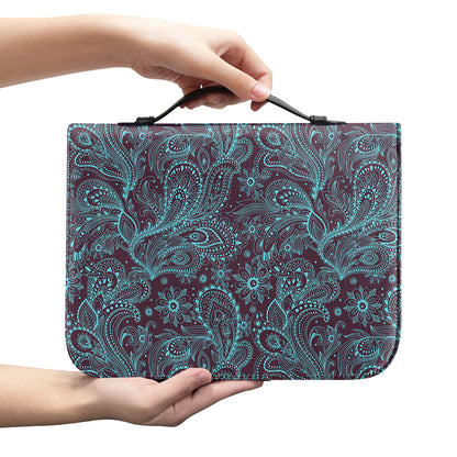Turquoise Paisley Pattern Print Leather Bible Cover