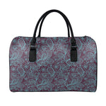 Turquoise Paisley Pattern Print Leather Duffle Bag