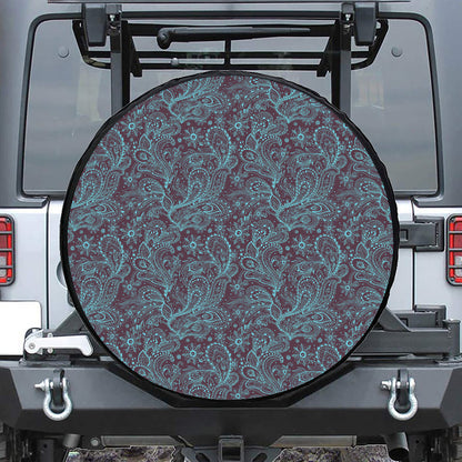 Turquoise Paisley Pattern Print Leather Spare Tire Cover
