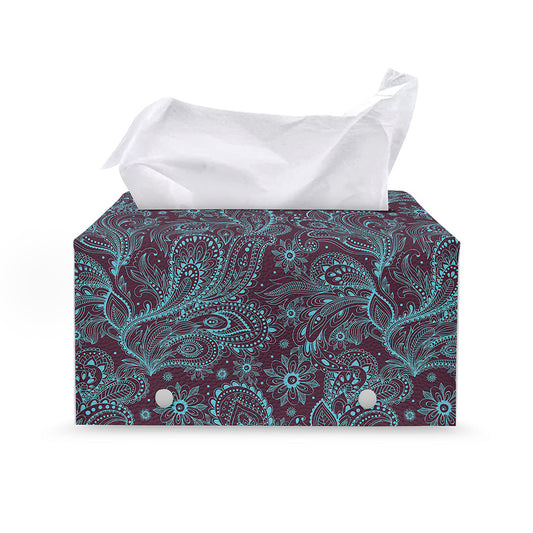 Turquoise Paisley Pattern Print Leather Tissue Box Cover
