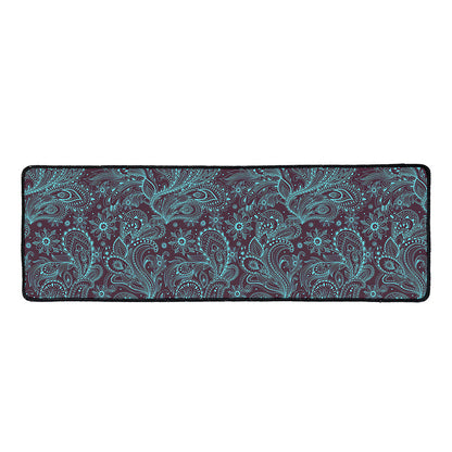 Turquoise Paisley Pattern Print Long Kitchen Mat