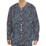 Turquoise Paisley Pattern Print Long Sleeve Baseball Jersey