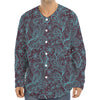 Turquoise Paisley Pattern Print Long Sleeve Baseball Jersey